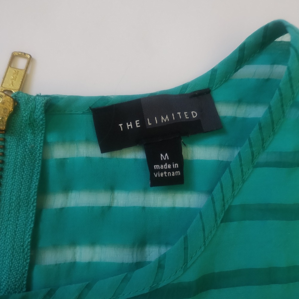 The Limited Sheer Stripe Blouse Women's Medium Teal Zipper Back Chic - Picture 8 of 10